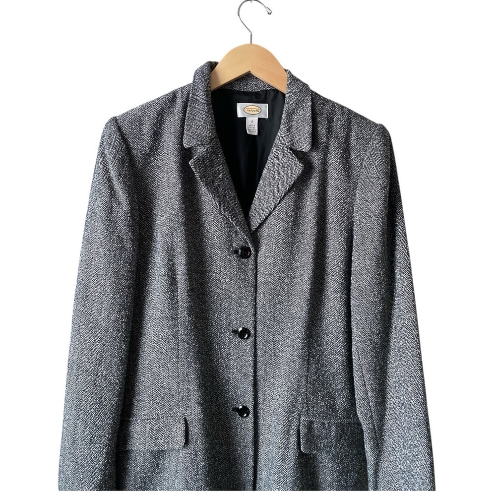 Talbots Women’s Vintage Gray Herringbone Tweed Preppy Longline Coat Size 12 - Picture 8 of 13